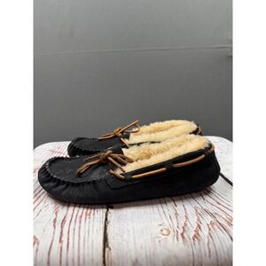 UGG Australia Ansley Black Suede Sheepskin Lined Moccasin Slippers 5612 Womens 8
